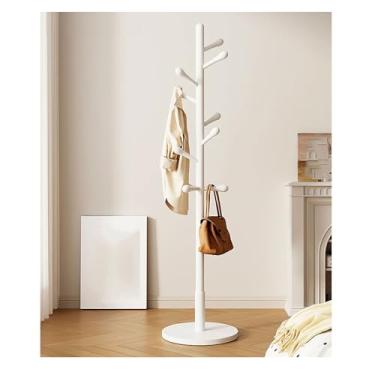Imagem de Hhsdyl Grande Cabideiro Madeira Independente, Suporte Casacos com Poste e Base Pesada Estrutura Robusta Roupas para Entrada ou Quarto,White