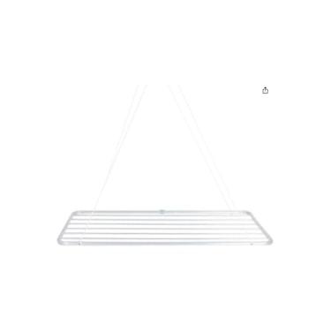 Imagem de Varal de Teto Portátil, 90cm, Branco, Aço, Capacidade 13kg, com Kit de Instalação, 13 Metros de Corda