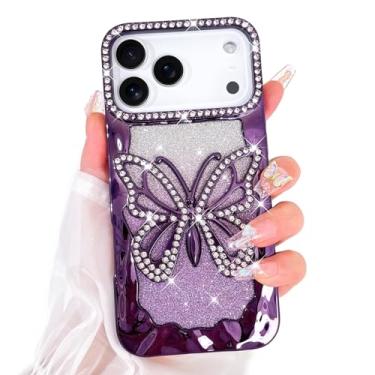 Imagem de Bonoma Capa com glitter para iPhone 17 Pro Max linda 3D diamante borboleta gradiente capa com padrão de revestimento gradiente, proteção de câmera de strass luxuosa, capa traseira macia e brilhante