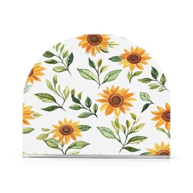 Imagem de Wassud Porta-guardanapos de acrílico girassóis e folhas, dispensador de guardanapos de papel moderno em forma de U para mesa, cozinha, sala de jantar, bancada 1 peça (comporta 50-60 guardanapos)