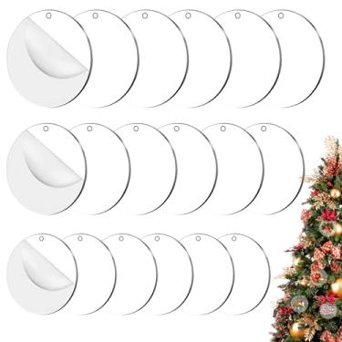 Imagem de 18 peças de enfeites de acrílico para artesanato, espaços em branco de acrílico redondo transparente com furos para bricolage, sublimação, pingentes, decoração de Natal e projetos de chaveiro (5 cm