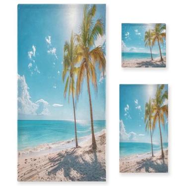Imagem de xigua Conjunto de toalhas de banho de praia com palmeiras absorvente macio 3 peças toalha de banho toalha de mão toalhas decorativas para banheiro, academia, hotel, praia, piscina