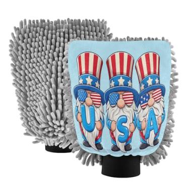 Imagem de STAYTOP Luvas de lavagem de carro com gnomos Dia da Independência, 2 peças, luvas de microfibra de chenille, sem arranhões, panos de esponja de lavagem ultra absorventes para carros, limpeza doméstica