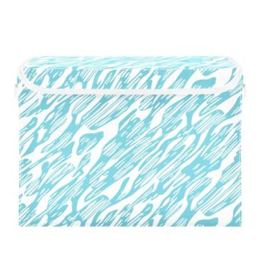 Imagem de CEBUGI Caixotes de armazenamento com tampas, caixa de armazenamento de tecido dobrável, linhas azuis, organizadores de armazenamento para armário de casa, prateleiras de quarto, 40 x 30 x 30 cm