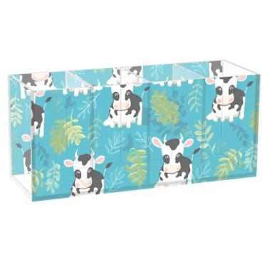 Imagem de Burbuja Porta-canetas de acrílico com folhas de vaca, 4 compartimentos, suporte de lápis transparente para pincéis de maquiagem, acessórios de mesa de escritório em casa