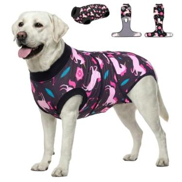 Imagem de PetWarm Fato de recuperação de cirurgia para cães castrado, terno de recuperação para cães, macacão pós-cirurgia, pós-esterilização e castração, evita lamber – algodão protege cães abdominais, estampa