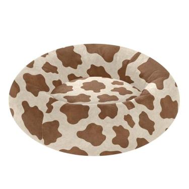 Imagem de SEHANY Cama de cachorro com estampa de vaca marrom, removível e lavável, pequena, redonda, cama de gato fofa, super macia, confortável para animais de estimação com fundo antiderrapante para cães