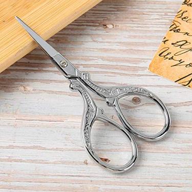 Imagem de Acouto Tesoura retrô Premium para Bordado e Costura Vintage - Acessórios de Costura Elegantes Com Acabamento Dourado - Projetos Ideais de Tecido, Linha e Bordado (Prata)