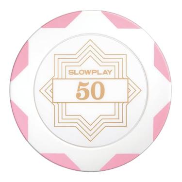 Imagem de SLOWPLAY Nash Clay Poker Chips White Gold Edition, composto de argila pesada de 14 gramas, fichas grandes de 40 mm a granel, pacote de 50 com denominação de 50