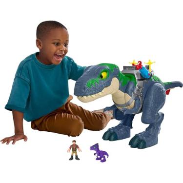 Imagem de Fisher-Price Imaginext Jurassic World Rebirth Conjunto de jogo T. Rex mordiscos e ação, dinossauro de brinquedo de 45,72 cm com luzes, som, movimento e 2 figuras de ação de 7,62 cm, JGR40