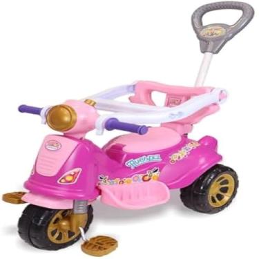 Imagem de Triciclo infantil rosa, pedais, empurrador, passeio seguro para meninas, resistente e,divertido.