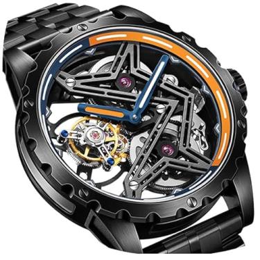 Imagem de OLEVS Relógio masculino à prova d'água mecânico luminousTourbillon, Turbilhão - aço laranja