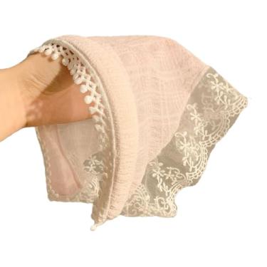 Imagem de JEBELE Bandana feminina de renda, cachecol triângulo guingão vintage com laço, estilo retrô francês para roupas boho chiques e casuais (5 - renda rosa, tamanho único)