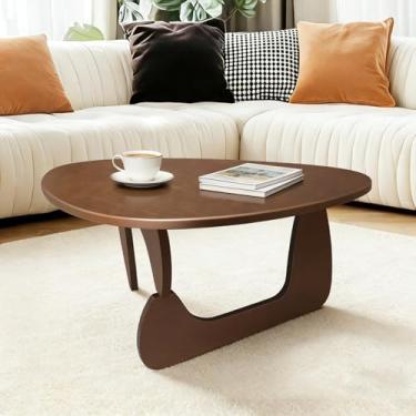 Imagem de Iuturna Mesa de centro moderna de madeira maciça de meados do século, pequenas mesas de centro de madeira triangular, mesa de centro resistente para sofá adequada para sala de estar, quarto, varanda