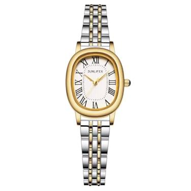 Imagem de HUNRUY Relógios femininos vintage mostrador romano caixa quadrada prata relógio impermeável, Prata, ouro e branco, Luxuoso