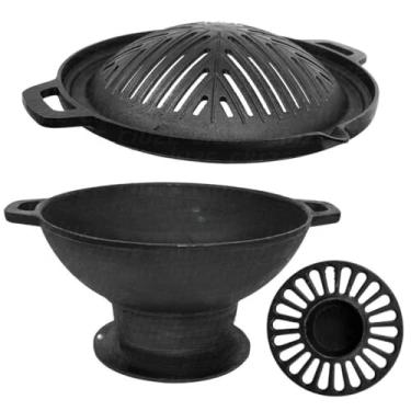 Imagem de Churrasqueira De Ferro Chapa Inclinada Redonda 100% Ferro Fundido e Pintado