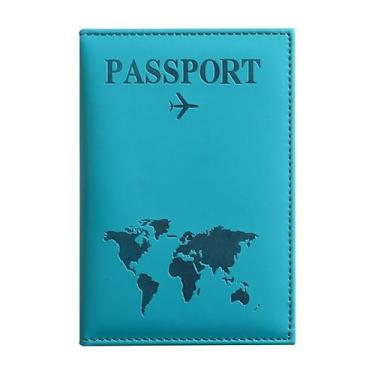 Imagem de Porta-passaporte de poliuretano de cor sólida – Carteira de viagem fina e leve com compartimentos para bilhetes e cartões, à prova de poeira e resistente à água, Lago azul, Cosmetic_case