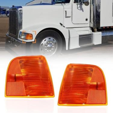 Imagem de Hpdmauto Luz de canto adequada para caminhões Peterbilt 385/377 conjunto de lâmpada marcador lateral halogênio âmbar motorista e lado do passageiro