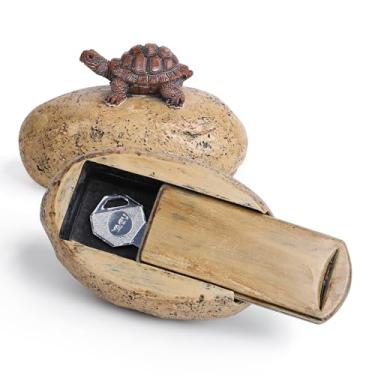 Imagem de Meejune SegurançaOculte uma chave do lado de fora em pedra falsa, porta-chaves sobressalente para jardim e quintal, armazenamento oculto de pedra falsa para segurança - Tartaruga