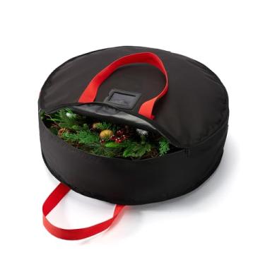 Imagem de JOSIVIKY Bolsa de armazenamento de guirlanda de 61 cm, bolsa de armazenamento de guirlanda de Natal, alças de transporte resistentes, guirlandas de porta artificiais ou organizadores de guirlandas de