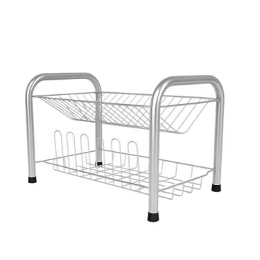 Imagem de Escorredor de Pratos e Copos Duplo Aço Reforçado Cozinha Cromado, Preto, Rosa, Corten, Prata + Cores(Prata)