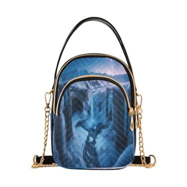 Imagem de Bolsa tiracolo Sunset Dolphins pulando na água para mulheres bolsa tiracolo com zíper triplo pequena, bolsa tiracolo pequena, Glacier, 15*21*8cm