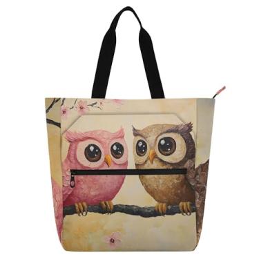 Imagem de GAIGEO Owls Love Birds Bolsas de trabalho femininas de lona escolar bolsa carteiro bolsas de mão amantes de livros