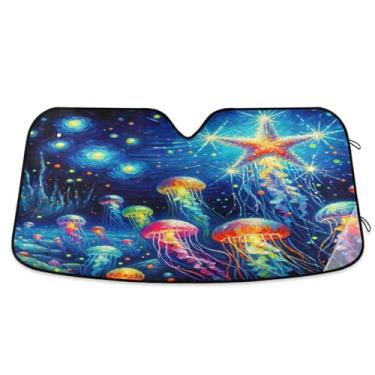 Imagem de Guarda-sol de água-viva estrelada para para-brisa de carro, proteção UV, persiana da janela dianteira do carro mantém o veículo fresco grande