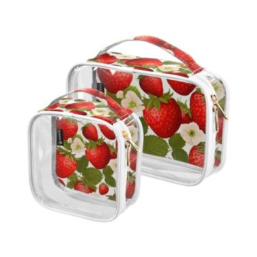 Imagem de GAIGEO Floresta de Natal com boneco de neve, bolsa de viagem transparente, bolsa de viagem de plástico transparente, bolsa de higiene de viagem para mulheres, pacote com 2, Branco de morango vermelho