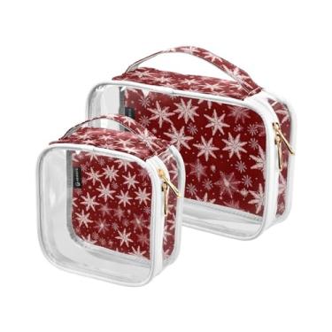 Imagem de GAIGEO Conjunto de bolsas de cosméticos transparentes de Natal com sinos, bolsa de cosméticos transparente de PVC, bolsa de viagem de higiene pessoal, pacote com 2, Flocos de neve - 3, one size