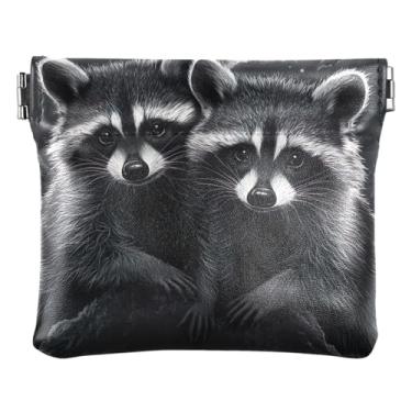 Imagem de Bolsa feminina de couro com paisagem cênica de primavera, linda bolsa de troca de cartão floral para moedas, Guaxinins Moonlight cinza escuro, one size, Minimalista moderno