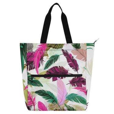 Imagem de Sacolas femininas coloridas de penas para trabalho, lona, faculdade, escola, bolsas para o dia a dia, para amantes de livros, presentes