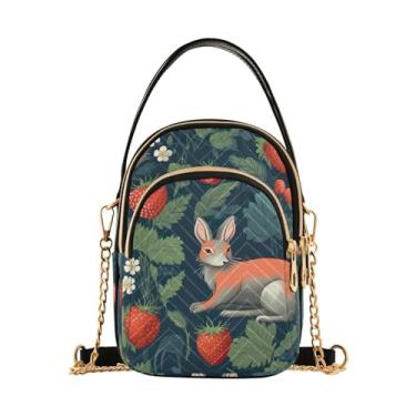 Imagem de GAIGEO Bolsa tiracolo feminina aquarela com rosas coloridas, bolsas transversais modernas bolsa de ombro pequena, Coelho e morango - 2, One Size