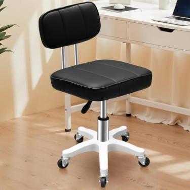 Imagem de Cadeira para Penteadeira, Cadeira Confortável Feita de Couro PU, Cadeira Giratoria, Equipada com Apoio Lombar e Altura Ajustável, Base Giratória 360°, Home e Office