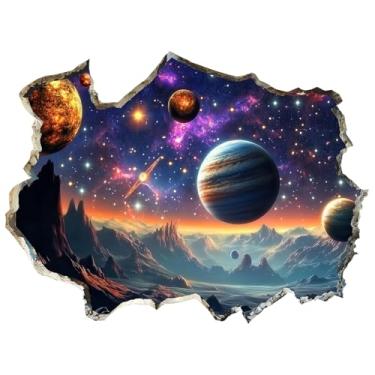 Imagem de MEFOSS 3D Galaxy Planets Wall Stickers Cracked Solar System Wall Decals Cracked Outer Space Removable Vinyl Wall Clings Art Living Room Bedroom Classroom Decor