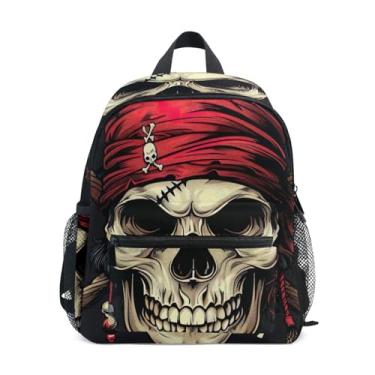 Imagem de GAIGEO Pirate Skull Bandana Funny Backpacks for Kids with Whistle, 2 Bottle Pockets, Lightweight, Girls Backpack Elementary School 10x4x12 In, for Ages 3-8