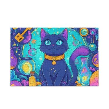 Imagem de 1000 peças de desenho animado adorável gato azul quebra-cabeça madeira e material de papel, jogos de quebra-cabeça adulto