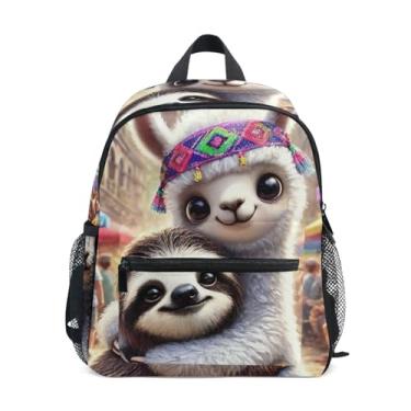 Imagem de GAIGEO Sloth Cute Llama Floral Kids School Backpack 10x4x12 In, Boys School Backpack with Water Bottle Pockets, Whistle Buckle