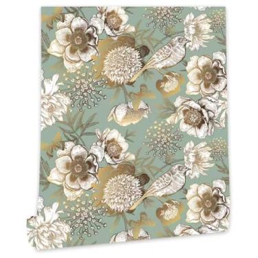 Imagem de myforHD Papel de parede autoadesivo floral adesivo de vinil papel de parede 43,9 cm x 300 cm folha decorativa cobertura de parede gaveta e forro de prateleira papel aderente