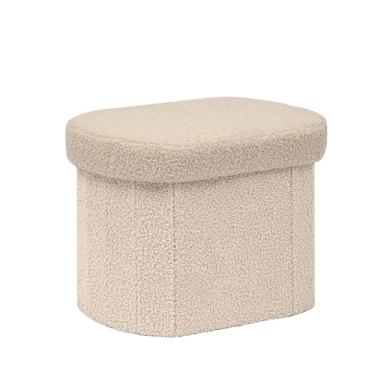Imagem de PINPLUS Bancada de pufe dobrável tufada de armazenamento para os pés com armazenamento 41 x 31 x 31 cm (bege)