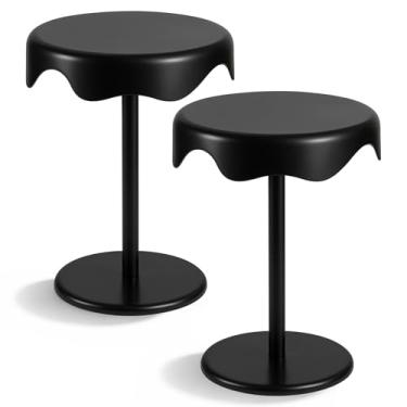 Imagem de Geelin Mesa lateral redonda preta de plástico removível à prova de intempéries, decoração moderna para livros, lanches no escritório, pátio, deck, sala de estar, quarto