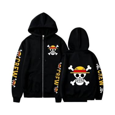 Imagem de Moletom Unissex Com Capuz E Zíper, Estampa De Chapéu De Palha Do Luffy