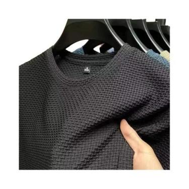 Imagem de Camiseta Masculina De Seda Gelada De Bambu Manga Curta Verão Cor Pura 