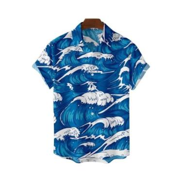 Imagem de Camisas Havaianas Masculinas Estampadas Em 3D Com Mangas Curtas Estilo