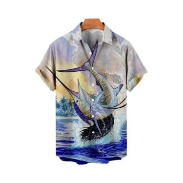 Imagem de Camisas Havaianas Masculinas Estampadas Em 3D Com Mangas Curtas Estilo