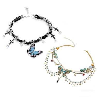 Imagem de 2 unidades/1 conjunto de gargantilha feminina Y2K com borla de borboleta, ajustável, 21 a 40 cm, gola punk retrô doce e legal, joia moderna para uso diário, boate, bar e ocasiões íntimas, 8.27-19.69