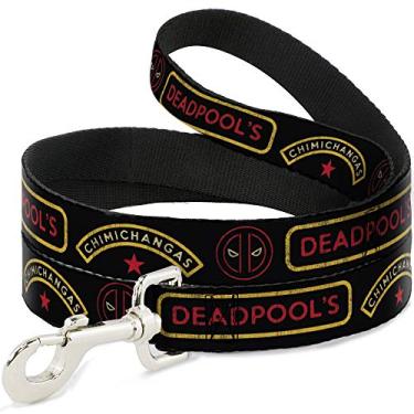 Imagem de Coleira para animais de estimação Marvel Comics, coleira para cachorro, logotipo Deadpools Chimichangas Star desgastado, preto, amarelo, vermelho, 1,8 m de comprimento, 1,27 cm de largura