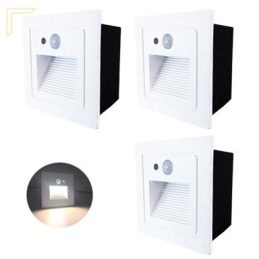 Imagem de Kit 3 Balizador Led Parede Sensor Presença Embutido Branco - Acende A 