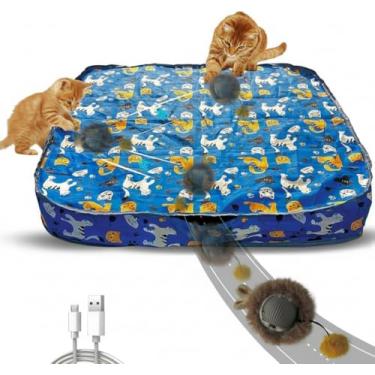 Imagem de Trendy Hub Brinquedos interativos para gatos atualizados 2025, bola de LED de rolamento rápido com tapete, bola ativada por movimento automático; jogo de esconde-esconde para exercícios internos