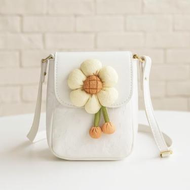 Imagem de Bolsa transversal floral para mulheres, bolsa de ombro pequena estilo INS com fecho de zíper para passeios diários, Branco, Tendência